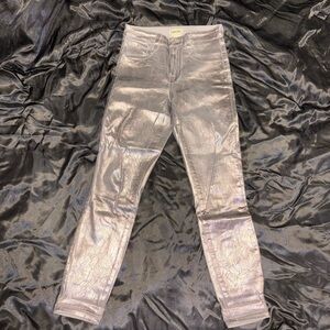 L'Agence Margot High Rise Skinny Metallic Silver Coated Jeans